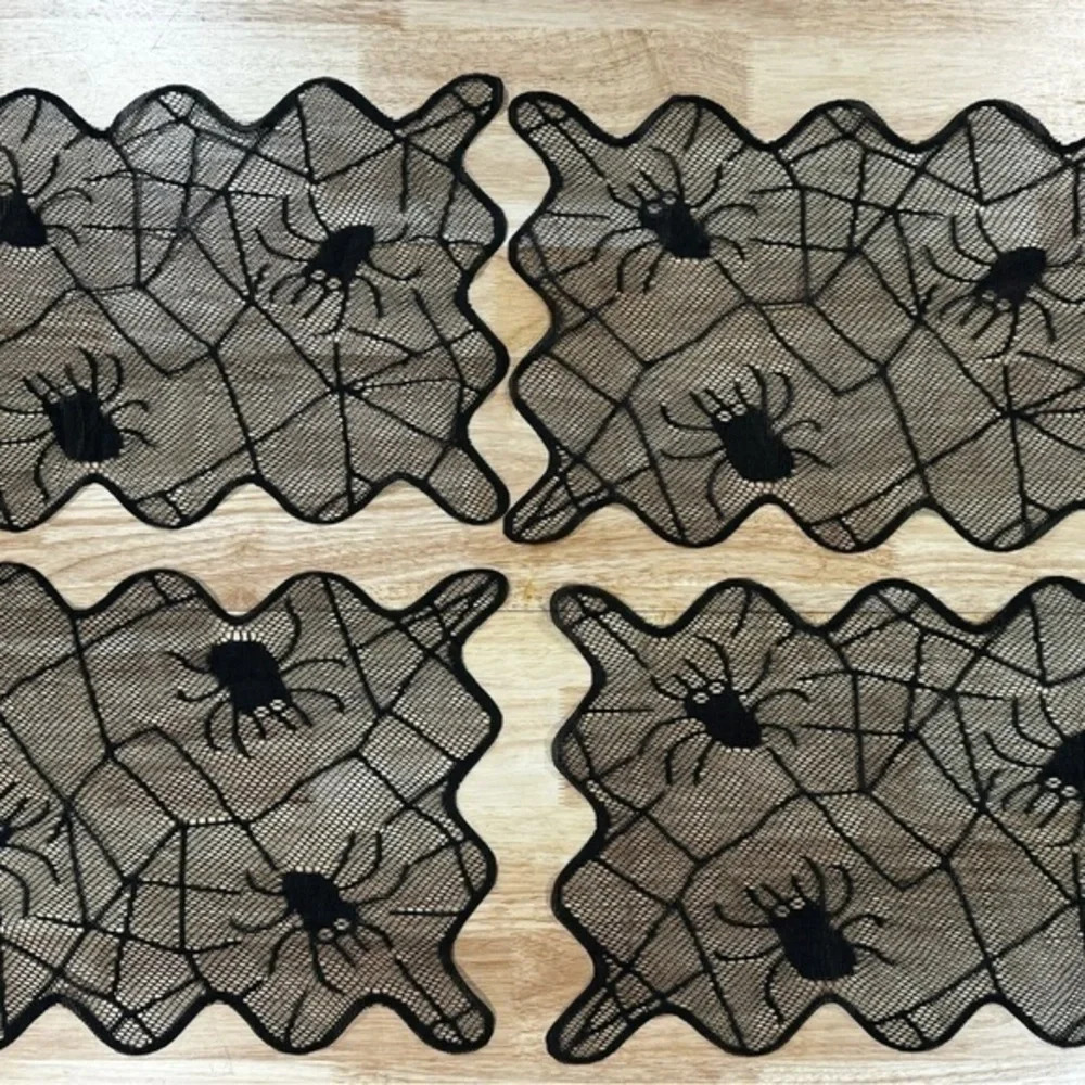 4 Black Spider Web Table Lace Placemats